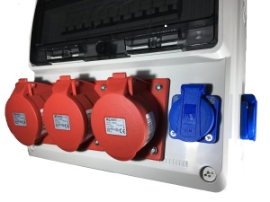 Tablou electric echipat cu 3 prize 5 poli 32A si 2 prize monofazice schuko si sigurante organizare de santier plastic IP44 - Img 3