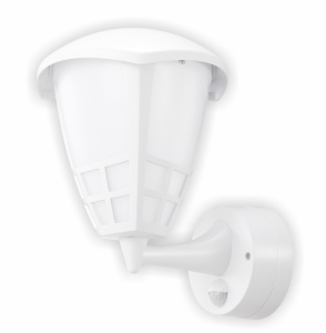 Aplică de exterior albă E27 max.60W IP65 cu senzor de mișcare, distanță de detecție maxim 12m, 140°