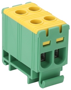 Clemă de derivaţie, fixare pe șină, verde-galben