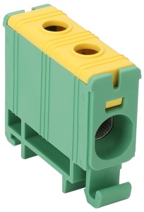 Clemă de derivaţie, fixare pe șină, verde-galben