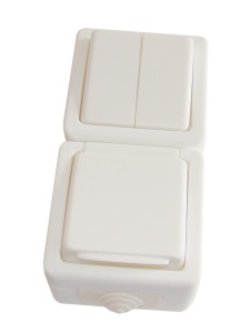 Comutator dublu + priză cu CP tip pin, PT, vertical