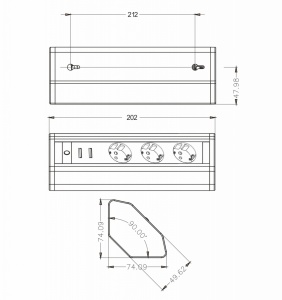 Prelungitor grup 3 prize schuko si 2 USB 2.1A pentru colt montaj pe blat sau birou 16A 3680W 230V cablu 1.8 metri 3G1.5 - Img 2