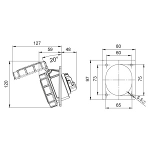 Priza trifazica incastrabila oblica 4 poli 32A 3P+E 6h CEE 380V IP67 - Img 2