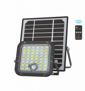 Proiector LED 10W 1500lm lumină naturală 4000K cu panou solar , cablu 5 metri , telecomandă si senzor de mișcare, acoperire apox. 100m²