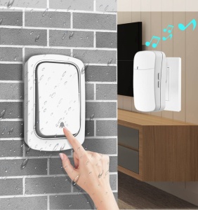 Sonerie fără fir și fără baterie 1 transmițător- comutator cinetic (1 buton) și 2 receptoare albe ( 2 sonerii) la priză , 38 melodii, distantă 150m. IP68 (buton) - Img 2