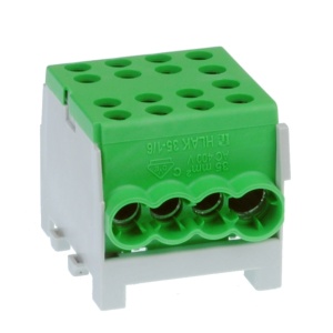 Clema de distributie derivatie 1 pol pe sina DIN omega 4 intrari ( 1x35+3x25mm2) verde pentru impamantare - Img 1