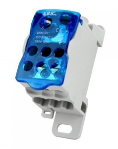 Clema de distributie pe sina 125A 1 pol cu capac intrare 1x10-35mm2 + 1x6-16mm2 si iesire 6x2.5-16mm2 - Img 1