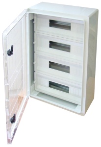 Cutie distribuţie modulară din mat.plastic, uşă transparentă