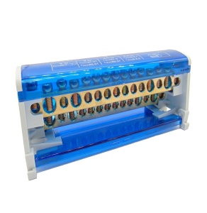 Distribuitor conexiuni 2 poli cu 15 gauri 125A 500V 132x51x45mm prindere pe sina DIN - Img 2