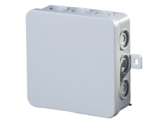Doza aplicata 75x75x40mm din plastic PE si capac din PP reciclabila cu urechi de prindere IP54 fara halogen- halogen free