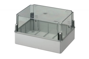 Doza aplicata transparenta 240x190x160mm IP56 inalta pentru distributie jonctiune ABS rezistenta UV fara presetupe margini netede