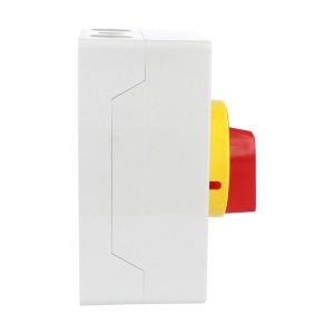 Intrerupator 63A 18.5kw 0-1 ON-OFF 3 poli IP65 125x175mm cu came industrial aplicat casetat cu maner galben rosu - Img 3