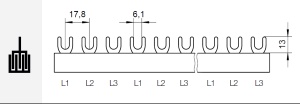 Pieptene busbar tip furca 3 poli 12 module(4x3 module) 63A 210mm 10mm² pentru conexiuni in sigurante - Img 3