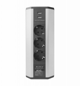 Prelungitor grup 3 prize schuko si 2 USB 2.1A pentru colt montaj pe blat sau birou 16A 3680W 230V cablu 1.8 metri 3G1.5 - Img 3