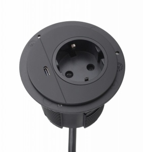 Priză incastrabilă, sistem conector rotund încorporat pentru birou cu încărcător USB-C 250VAC 16A cablu 1,8m