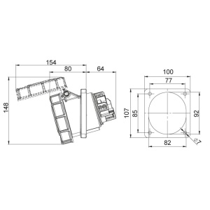 Priza trifazica incastrabila oblica 5 poli 63A 3P+N+E 6h CEE 380V IP67 107x100mm - Img 2