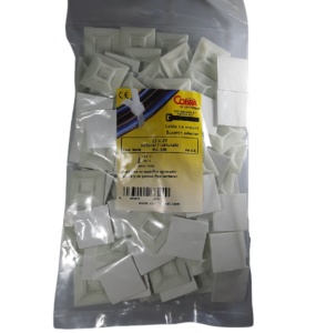 Set 100 buc cleme albe autoadezive 27x27 din plastic pentru prindere colier plastic max 4.8mm latime - Img 2