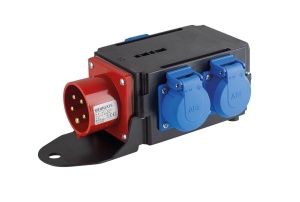 Adaptor trifazic industrial MIXO IP44 intrare 5 poli 16A iesire 3 schuko 230V - Img 1