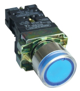 Buton albastru, iluminat, bec glim