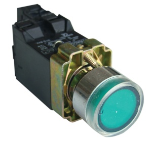 Buton verde, iluminat, cu trafo, bec glim