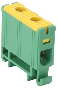 Clemă de derivaţie, fixare pe șină, verde-galben
