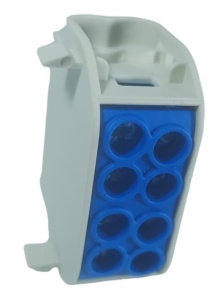Clemă de distribuție - derivație albastră Cu-Al 152A / 101A pe șină DIN 1 pol 2 intrări / borne (16+25mm²) si 2 ieșiri (16+25mm²) 1000V AC/DC - Img 2