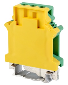 Clemă şir ind. de protecţie, cu şurub, pe şină, verde-galben