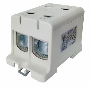 Clema terminala conexiune 1 pol gri Cu-Al 4 gauri 35-150mm² montare pe sina DIN 35mm 290A (Al) 320A ( Cu) cu surub imbus