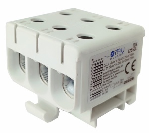 Clema terminala conexiune 1 pol gri Cu-Al 6 gauri 2.5-50mm² montare pe sina DIN 35mm 220A (Al) 245A ( Cu) cu surub imbus