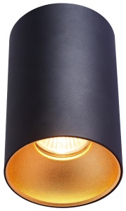 Corp iluminat spot cilindric negru, reflector auriu