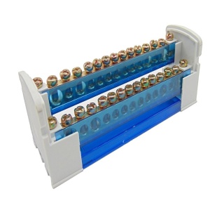 Distribuitor conexiuni 2 poli cu 15 gauri 125A 500V 132x51x45mm prindere pe sina DIN - Img 3