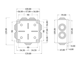 Doza aplicata patrata 105x105x55mm IP55 pentru distributie jonctiune ABS rezitenta UV cu presetupe - Img 2