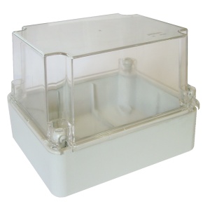 Doză mat.plast.gri, orificii preştanţate, capac transparent