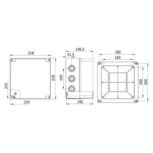 Doza patrata de ramificatie din plastic adanca ABS 210x210x140mm IP67 IK06 - Img 2