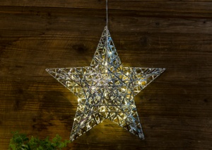 Lumină decorativă Crăciun pt. geam, stea, metal, cu baterii