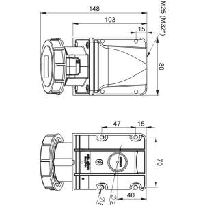 Priza trifazica aplicata 5 poli 16A 3P+N+E 6h CEE 380V IP67 - Img 2