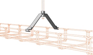 Suport central 150x59mm pentru canal cablu din sârmă 150mm prindere cu tijă filetată M8, susținere maxim 50 kg - Img 2