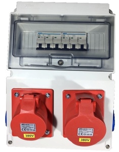 Tablou 10 module echipat cu 2 prize 5 poli 32A si 2 prize monofazice 16A industrial IP44 organizare de santier - Img 2