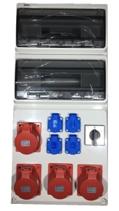Tablou electric echipat cu 4 prize 5 poli 16A 4 prize schuko si intrerupator general 63A IP44 32 module 685x330x150mm