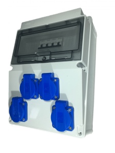 Tablou electric echipat cu 4 prize monofazice schuko 16A panou organizare de santier cu sigurante IP54 - Img 1