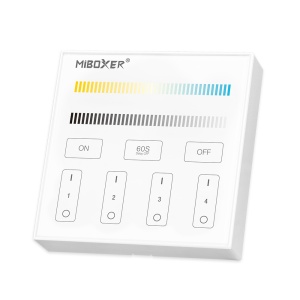 Telecomandă albă Mi-Light MiBoxer cu 4 zone, montată pe perete, control al temperaturii și luminozității culorii DIM+CCT B2