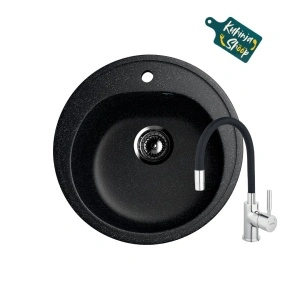 Granitni Sudoper fi500mm - GRANIT CRNA model V101 + Flexy slavina