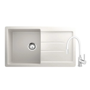 KOMPLET: Granitni sudoper 770x500mm - ULTRA BIJELA model V507 i flexy bijela slavina