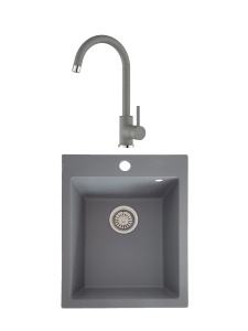 KOMPLET: Granitni sudoper sivi VTR404 – 420x500mm + SIVA lučna slavina