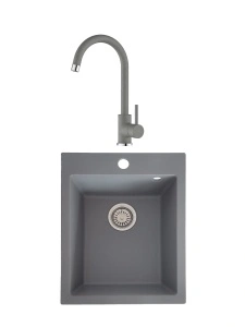 KOMPLET: Granitni sudoper sivi VTR404 – 420x500mm + SIVA lučna slavina