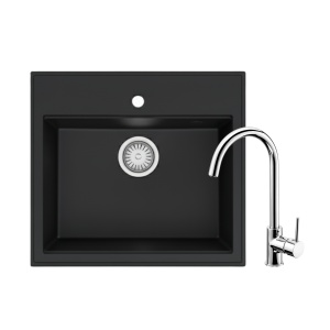 KOMPLET Granitni sudoper Valterra Verona 56x51x20 ultra crna sa inox slavinom