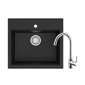 KOMPLET Granitni sudoper Valterra Verona 56x51x20 ultra crna sa inox slavinom