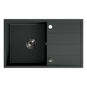 Set: Valterra Lyon 78x48 crni granitni sudoper s ocjeđivačem + KAV full black slavina - Img 2