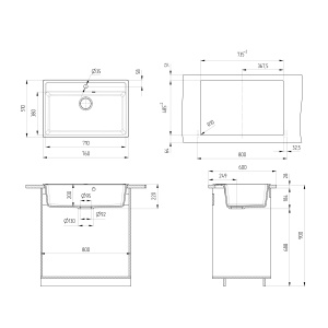 VALTERRA Granitni Sudoper, model V600 čisto crna boja 77x50x20cm - Img 2