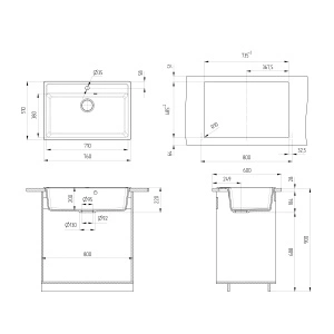 VALTERRA Granitni Sudoper, model V600 čisto crna boja 77x50x20cm - Img 2